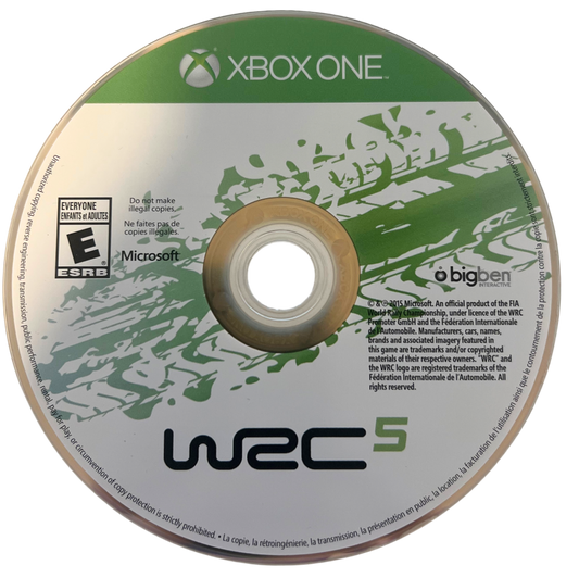 WRC 5 for Xbox One, disc image for a rally racing simulation sports video game