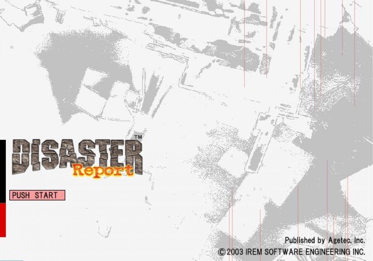 Disaster Report title screen for PlayStation 2 (PS2) survival action-adventure video game