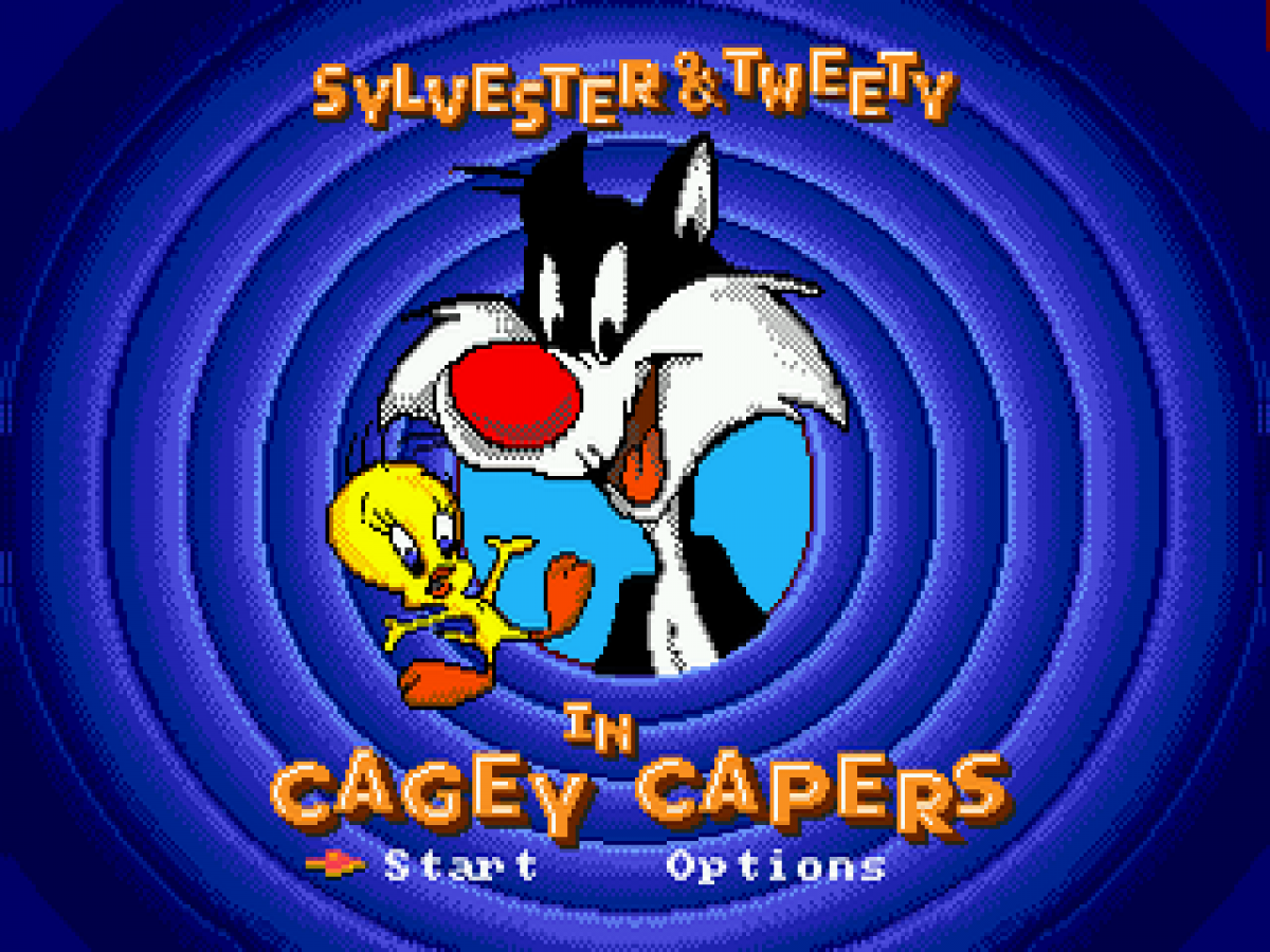 Sylvester and Tweety in Cagey Capers title screen for Sega Genesis (GEN) video game