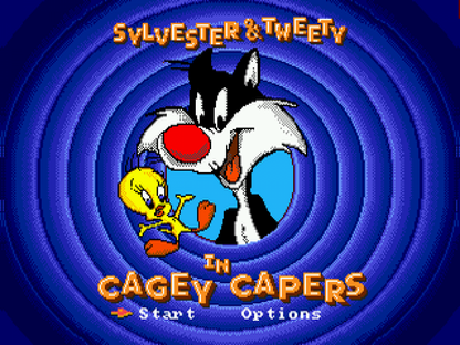 Sylvester and Tweety in Cagey Capers title screen for Sega Genesis (GEN) video game