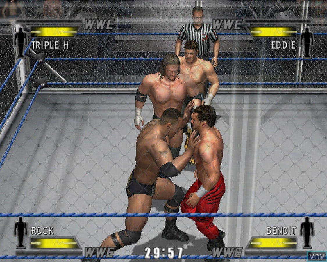 Gameplay for WWE Day of Reckoning GameCube GC video game, professional wrestling, fighting simulation, multiplayer, sports entertainment, Nintendo GameCube title