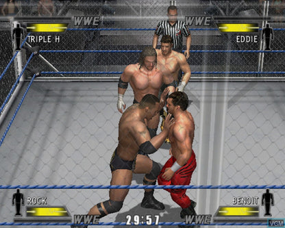 Gameplay for WWE Day of Reckoning GameCube GC video game, professional wrestling, fighting simulation, multiplayer, sports entertainment, Nintendo GameCube title