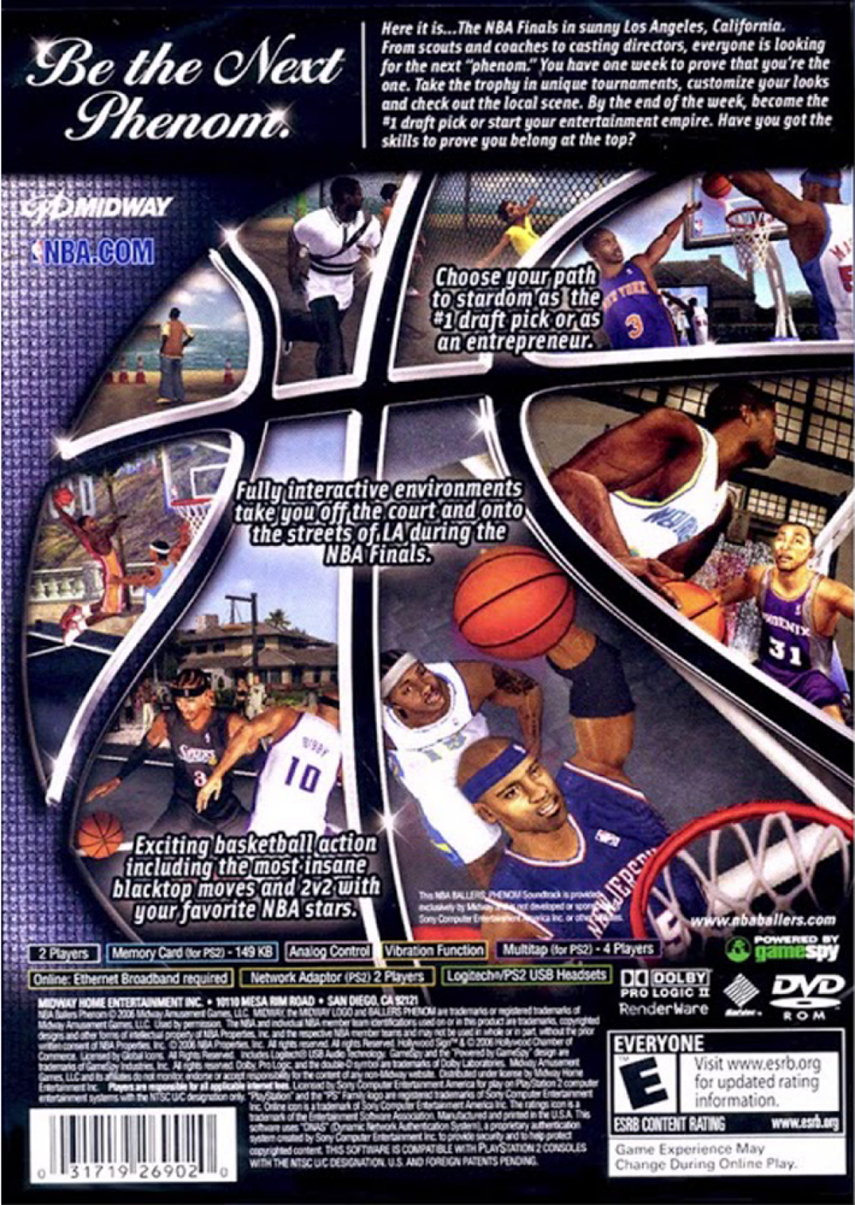 NBA Ballers Phenom – PlayStation 2 (PS2) basketball sports video game back of case