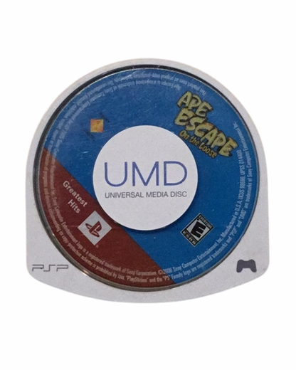 Ape Escape On the Loose Greatest Hits UMD for the PlayStation Portable featuring action platformer gameplay with gadget based mechanics time travel stages and monkey catching missions starring Spike in a colorful cartoon style adventure UMD  