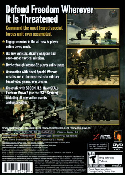 SOCOM U.S. Navy SEALs Combined Assault Greatest Hits PlayStation 2 retro video game tactical shooter back of case (2006)