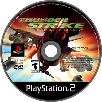 Thunderstrike: Operation Phoenix – PlayStation 2 (PS2) video game disc, aerial combat action.