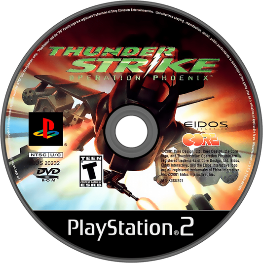Thunderstrike: Operation Phoenix – PlayStation 2 (PS2) video game disc, aerial combat action.