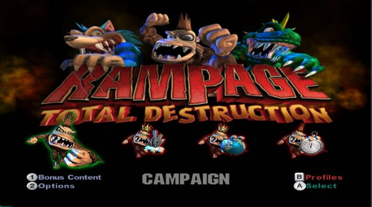 Rampage: Total Destruction – Nintendo Wii (Wii) monster destruction arcade action video game title screen
