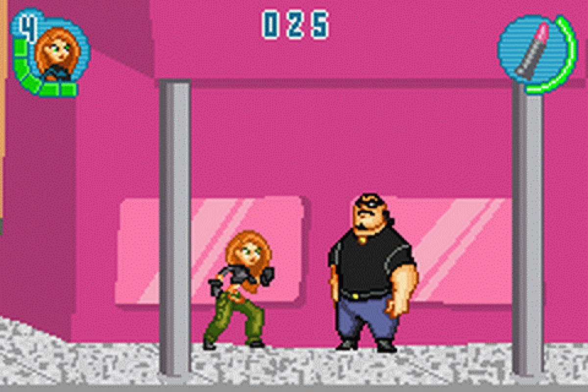 Disney’s Kim Possible 2 Drakken’s Demise Game Boy Advance GBA video game, action platformer, cartoon-based adventure, handheld Nintendo system title gameplay screenshot