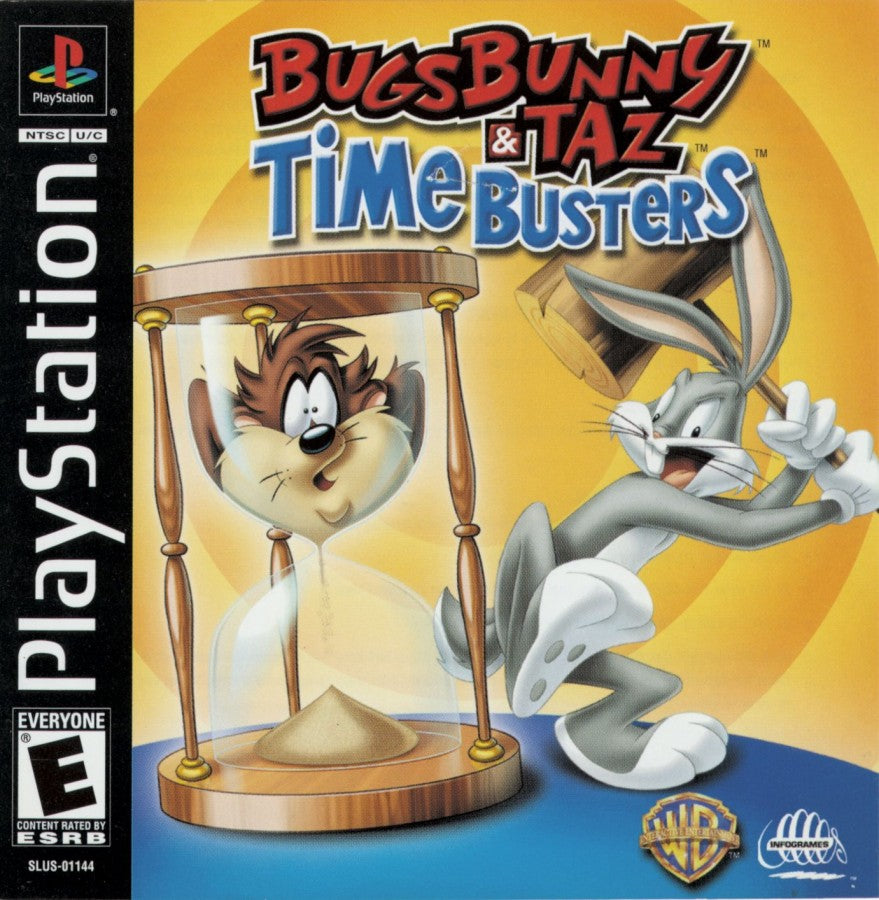 Bugs Bunny and Taz Time Busters PlayStation 1 game featuring cartoon-style platforming, time-travel adventures, and classic Looney Tunes humor front cover