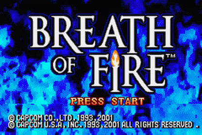 Breath Of Fire start menu for Game Boy Advance GBA video game