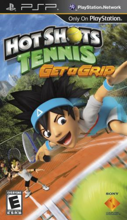 Hot Shots Tennis Get a Grip PlayStation Portable game featuring arcade-style tennis gameplay and colorful character action front cover