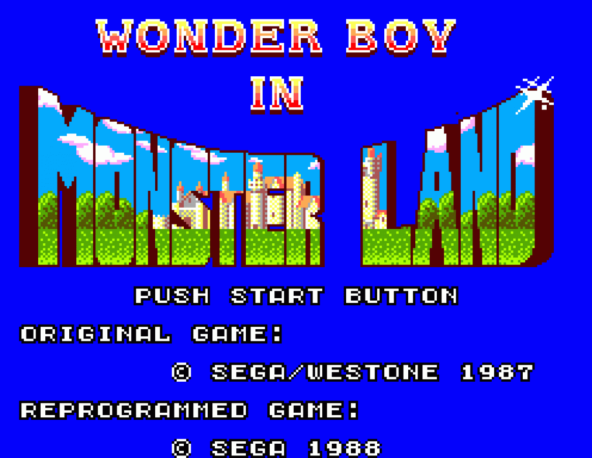 Wonder Boy in Monster Land Sega Master System SMS for action platforming role playing video game fans featuring side scrolling adventure monster battles fantasy environments weapon upgrades armor equipment shops challenging bosses exploration and classic Sega Master System gameplay collectible retro gaming appeal gameplay