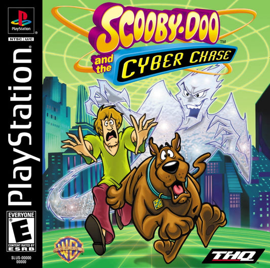 Scooby-Doo! and the Cyber Chase PlayStation 1 PS1 video game, action adventure platformer, mystery-solving gameplay, classic console title front cover