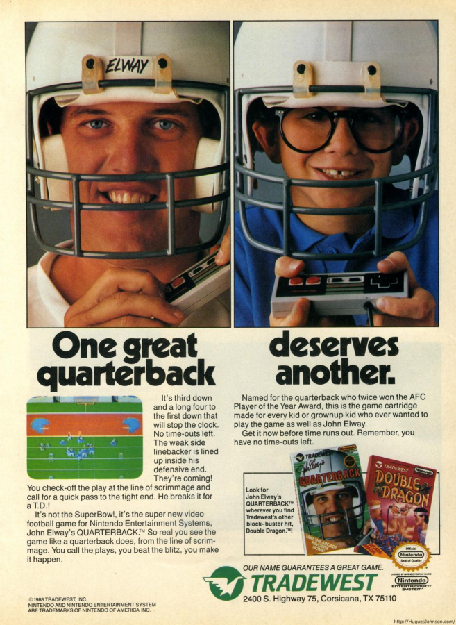 John Elway's Quarterback advert for Nintendo Entertainment System (NES) retro video game