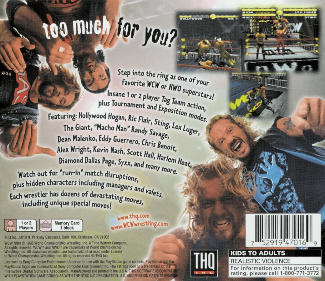 WCW Nitro back cover art for PlayStation 1 (PS1) video game