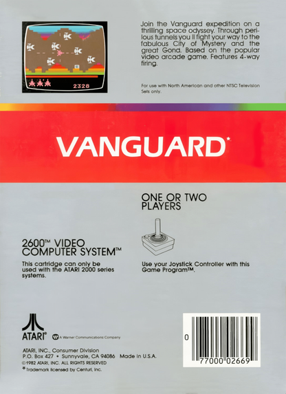 Vanguard back cover art for Atari 2600 (2600) video game 