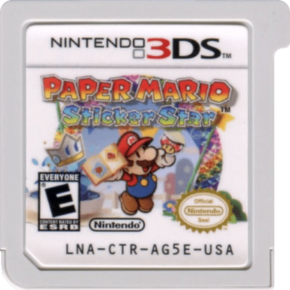 Paper Mario Sticker Star for Nintendo 3DS adventure role playing game featuring whimsical sticker based combat charming characters vibrant worlds and classic Mario franchise humor cartridge