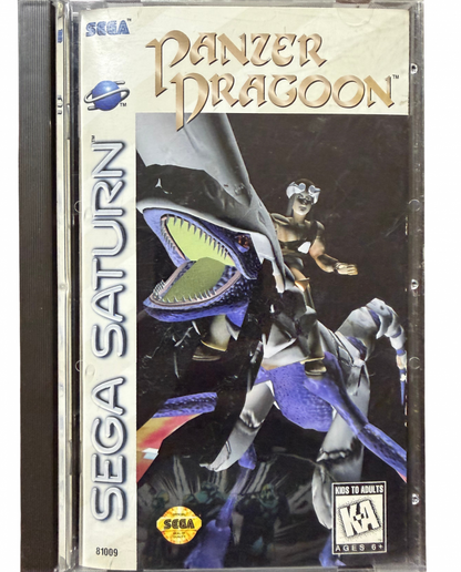 Panzer Dragoon Sega Saturn for retro video game enthusiasts featuring classic rail shooter gameplay dragon riding aerial combat fantasy sci fi environments intense enemy battles powerful weapons and collectible gaming appeal cover art