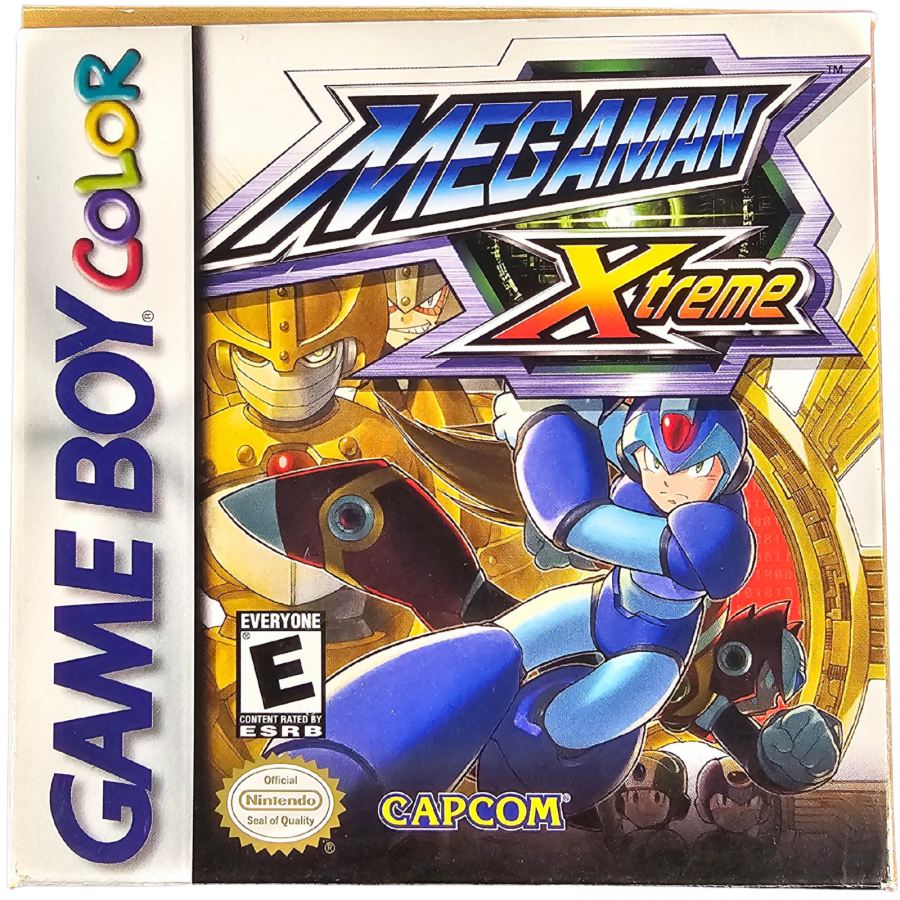 Mega Man Xtreme Game Boy Color GBC video game Missing Ad and Precaution Booklet featuring Mega Man action platforming gameplay side scrolling adventure robot battles enemy encounters weapon upgrades boss fights and classic handheld Capcom gameplay retro video game collection collectible gaming appeal front cover art
