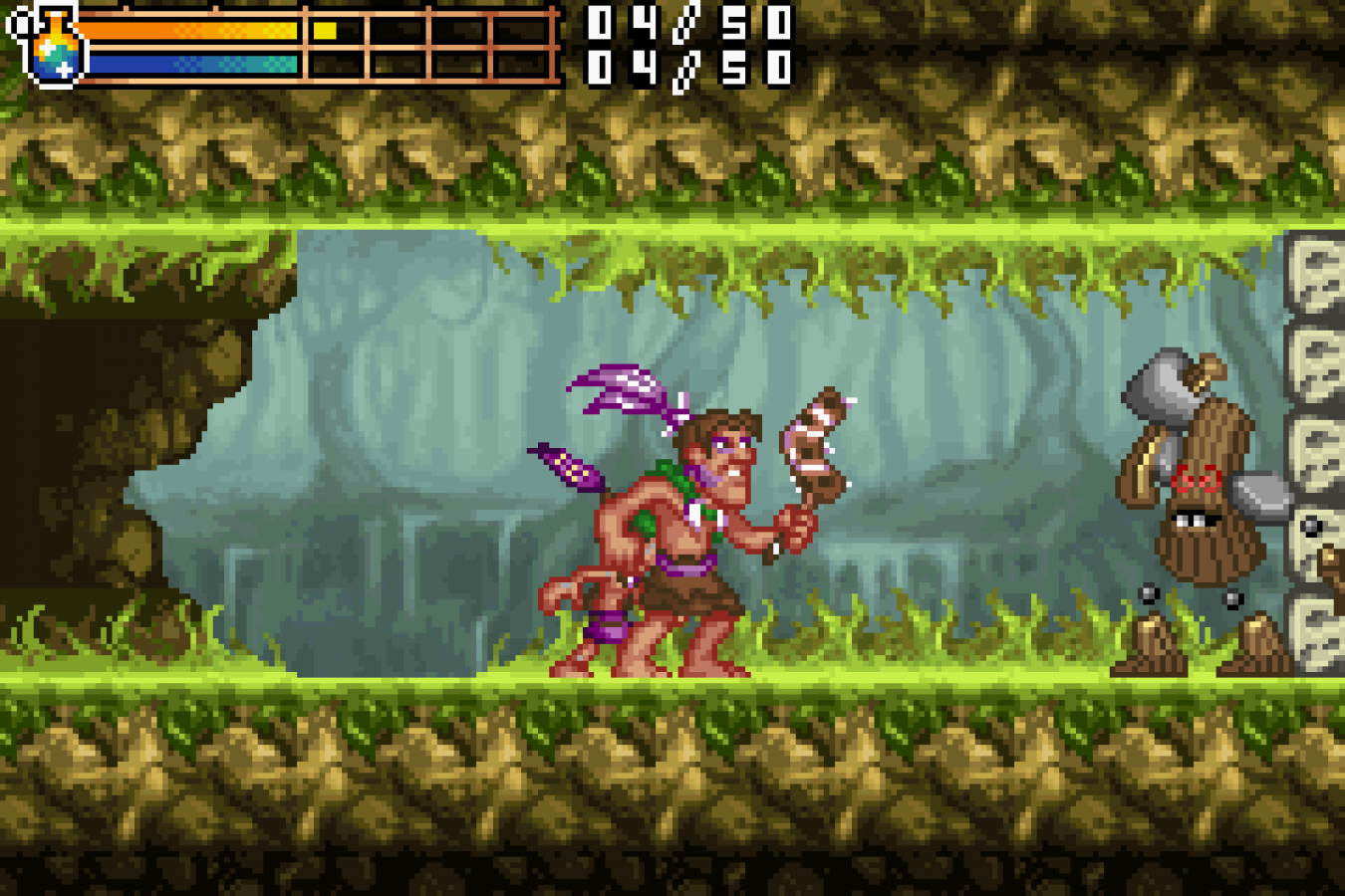 Tak The Great Juju Challenge Game Boy Advance gameplay for retro video game featuring platform adventure gameplay magical tribal themed worlds puzzle solving challenges cartoon style visuals quest progression and portable handheld action adventure on the GBA system