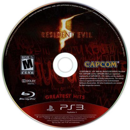 Resident Evil 5 Greatest Hits PlayStation 3 PS3 for survival horror video game fans featuring third person action gameplay intense zombie battles cooperative multiplayer missions weapon upgrades cinematic storytelling bioterrorism adventure classic Capcom horror experience collectible gaming appeal disc