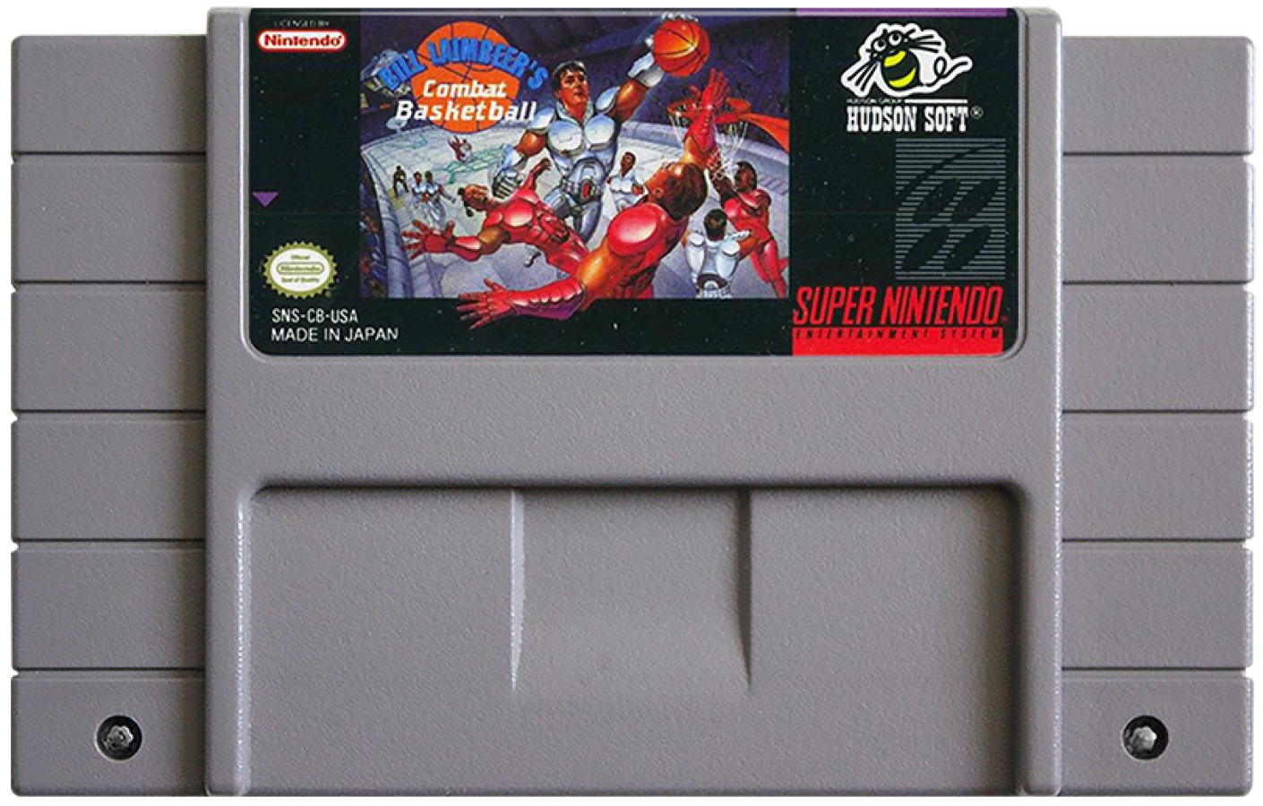 Bill Laimbeer's Combat Basketball Super Nintendo SNES futuristic sports video game set in 2030 weapons and mines legal no referees robot players overhead perspective league play cartridge