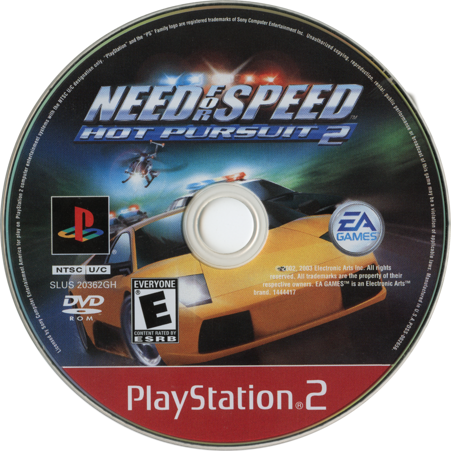 Need for Speed: Hot Pursuit 2 [Greatest HIts] disc cover art for PlayStation 2 racing video game. 