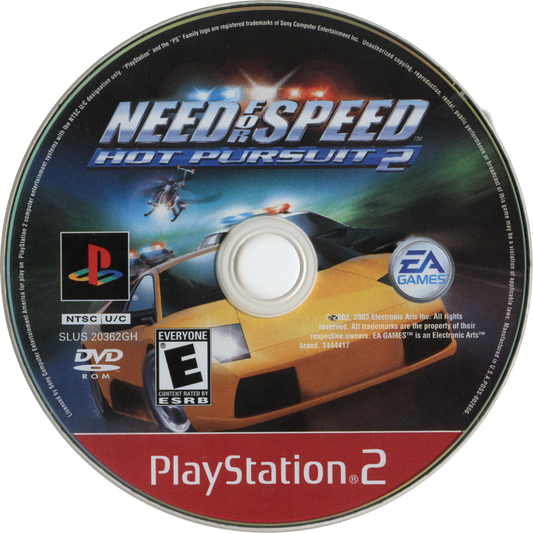 Need for Speed: Hot Pursuit 2 [Greatest HIts] disc cover art for PlayStation 2 racing video game. 