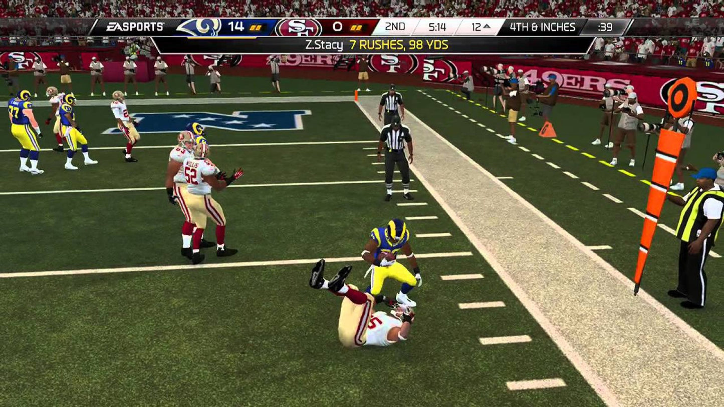Madden NFL 25 Xbox One video game, American football sports simulation, NFL teams and players, updated gameplay and modes, console title gameplay screenshot