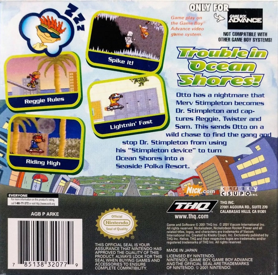 Boy Advance retro video game back of case featuring action sports gameplay skateboarding BMX style challenges beach themed environments team based missions cartoon inspired visuals extreme sports adventure and portable handheld gaming experience on the GBA system