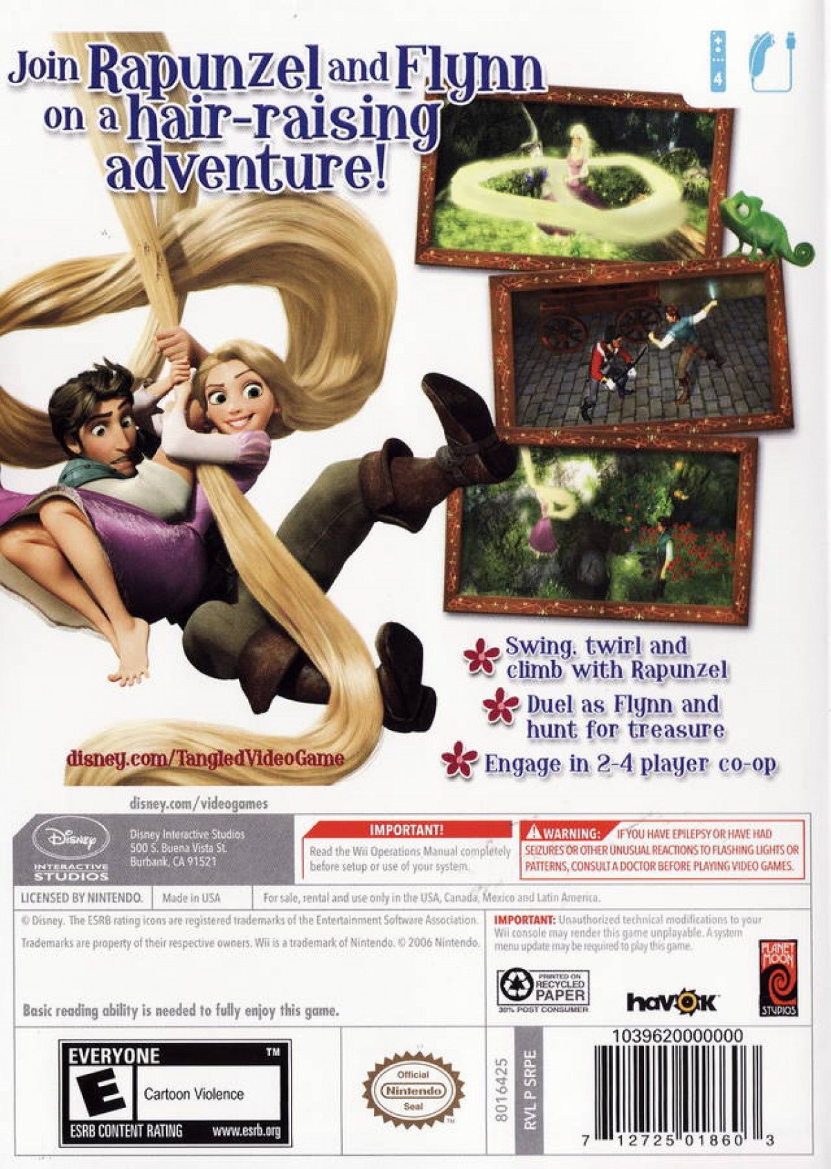 Disney's Tangled back cover art for Nintendo Wii (Wii) video game