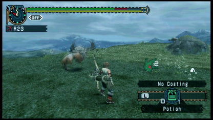 Monster Hunter Freedom Unite PlayStation Portable PSP video game, action RPG, cooperative monster hunting, expanded content edition, handheld console title gameplay screenshot