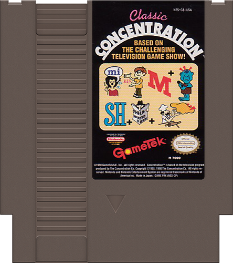 Classic Concentration cartridge for Nintendo Entertainment System (NES) retro video game