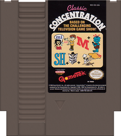 Classic Concentration cartridge for Nintendo Entertainment System (NES) retro video game
