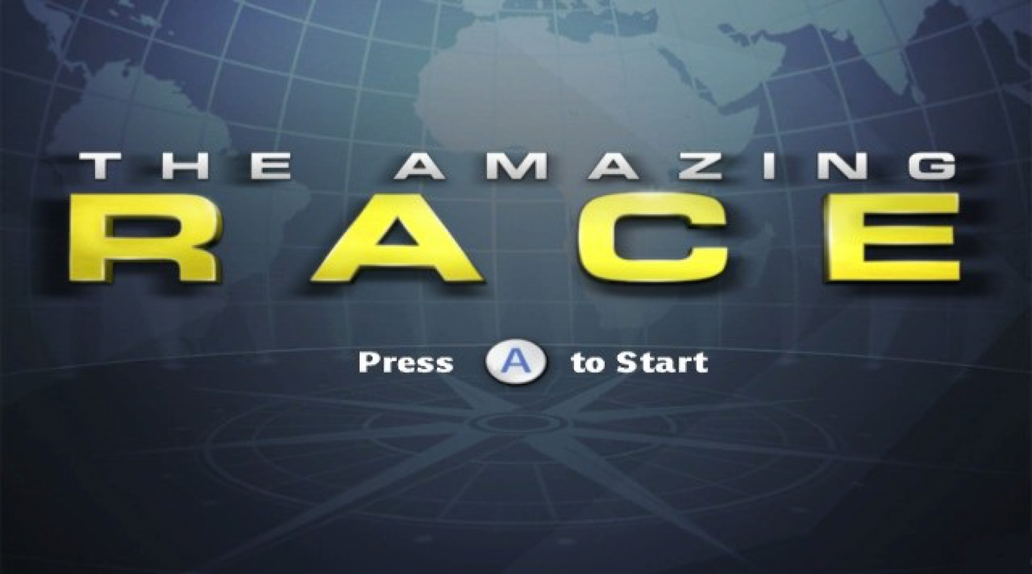 The Amazing Race Nintendo Wii video game, adventure party gameplay, TV show adaptation, multiplayer challenges, Wii console title main menu