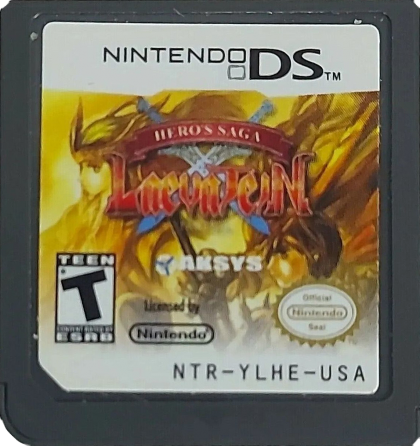 Hero's Saga Laevatein Tactics cartridge for the Nintendo DS featuring tactical turn based RPG gameplay with grid based battles character customization and strategic missions in a fantasy adventure setting cartridge