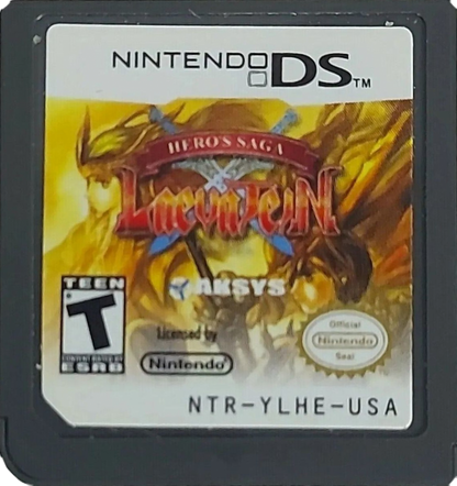 Hero's Saga Laevatein Tactics cartridge for the Nintendo DS featuring tactical turn based RPG gameplay with grid based battles character customization and strategic missions in a fantasy adventure setting cartridge