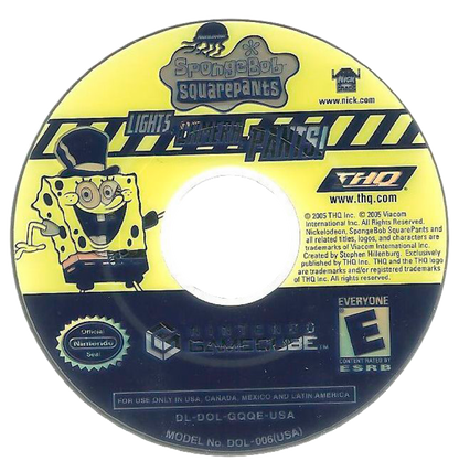 SpongeBob SquarePants Lights Camera Pants GameCube game featuring party-style minigame gameplay with classic SpongeBob characters disc