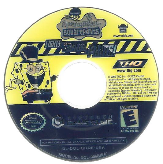 SpongeBob SquarePants Lights Camera Pants GameCube game featuring party-style minigame gameplay with classic SpongeBob characters disc