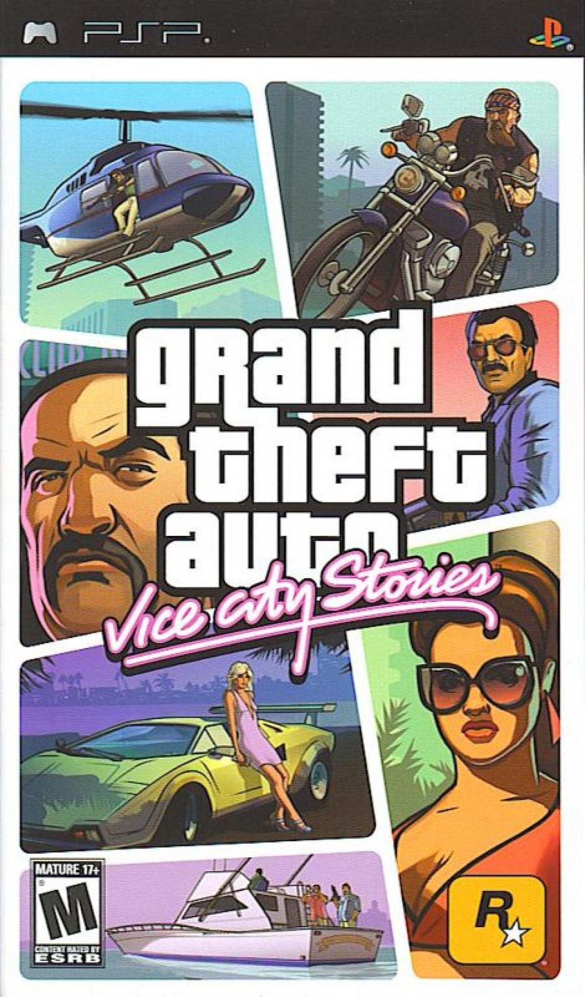 Grand Theft Auto Vice City Stories PSP GTA Vice City Stories PlayStation Portable UMD Rockstar Games open world crime sandbox action adventure Miami 1980s neon city retro handheld video game authentic Sony PSP classic GTA series collectible gaming title cover art