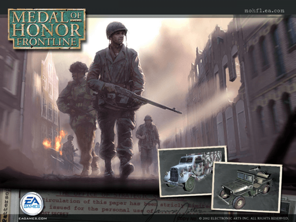 Medal of Honor: Frontline Platinum Hits for Xbox (XBOX) at Gamers INC, featuring an intense cinematic World War II campaign including the iconic D-Day landing at Omaha Beach for a definitive first-person shooter experience main menu