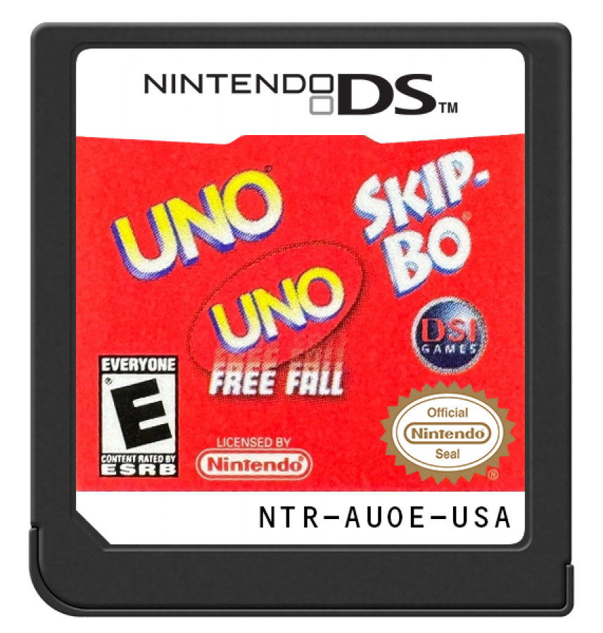 UNO Skip-Bo Nintendo DS video game, classic card games collection, family-friendly gameplay, handheld console title cartridge