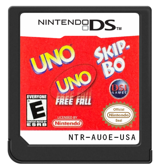 UNO Skip-Bo Nintendo DS video game, classic card games collection, family-friendly gameplay, handheld console title cartridge