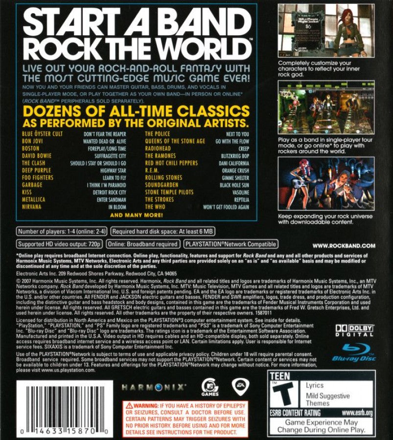 Rock Band back cover art for PlayStation 3 (PS3) video game