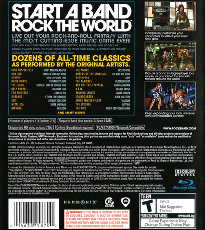 Rock Band back cover art for PlayStation 3 (PS3) video game