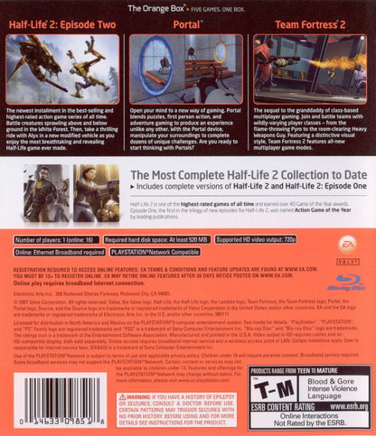 The Orange Box back cover art for PlayStation 3 video game.