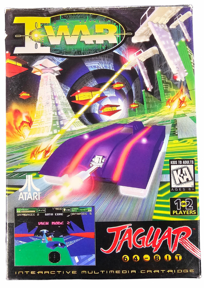 I-War Atari Jaguar JAG video game featuring fast paced futuristic space combat gameplay arcade style action spacecraft battles enemy encounters tactical missions high speed combat dangerous environments explosive action and classic Atari Jaguar gameplay retro video game collection collectible gaming appeal front cover art
