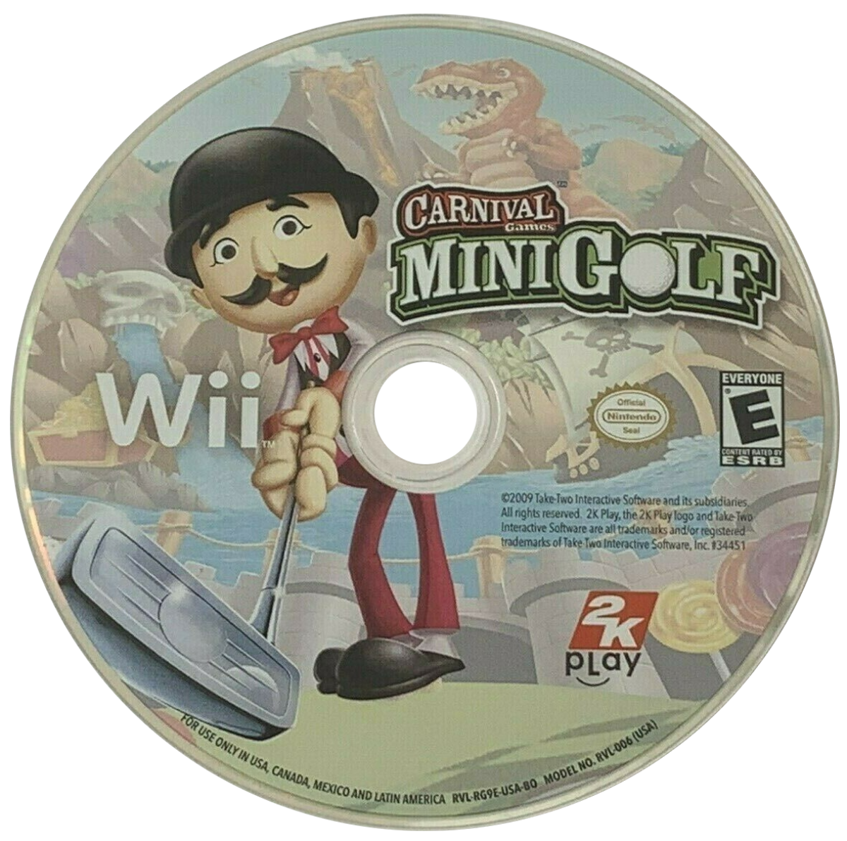Carnival Games Mini Golf Nintendo Wii video game, motion-controlled sports mini-games, family-friendly party gameplay, Wii console title disc