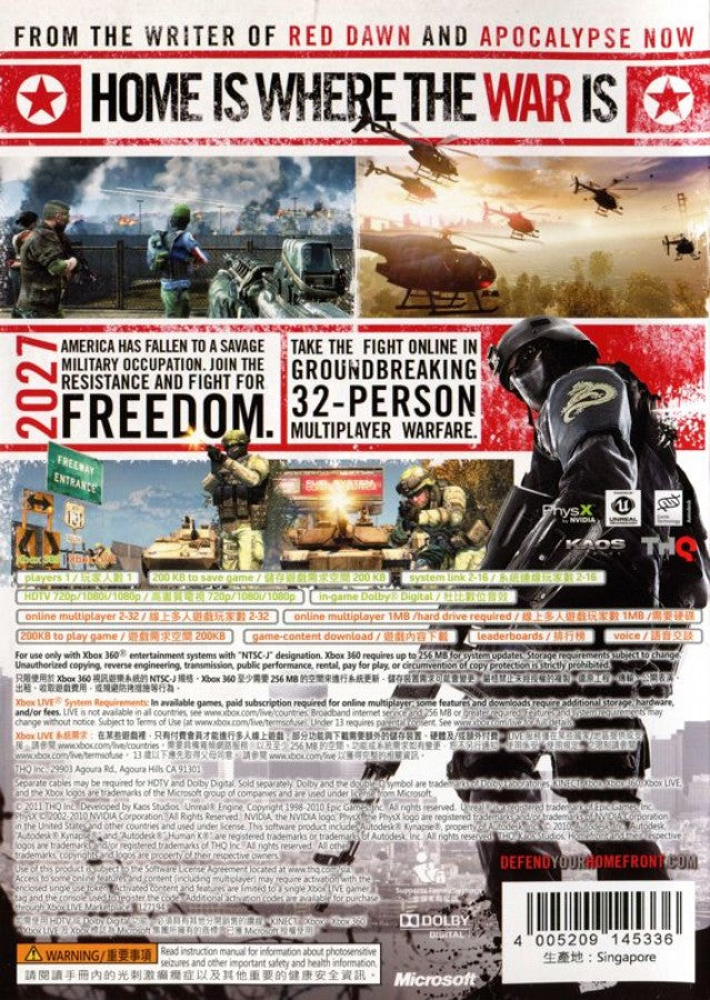 Homefront Xbox 360 back cover for first-person shooter video game.